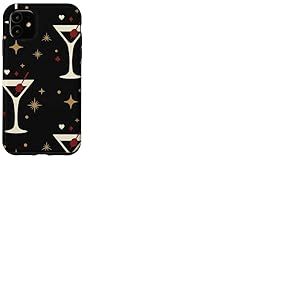 Retro Casino Verre &agrave; Cocktail Ic&ocirc;nes Jaune Allover Vibe Coque pour iPhone 11