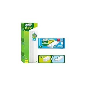 Swiffer Balai Attrape-Poussi&egrave;re Pour Sols,Pack de Recharges, 120 Lingettes S&egrave;ches Et 3 Lingettes Humides, Attrape Et Retient 3 Fois Plus De Poussi&egrave;re, Salet&eacute; Et Poils Qu&rsquo;Un Balai Classique