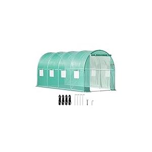 VEVOR Serre Tunnel Jardin 4,6x2,1x2,1 m Tente Abri Plantes Cadre en Acier Galvanisé Couverture Étanche PE 1 Poutre Supérieure 2 Poteaux Diagonaux 1 Porte 8 Fenêtres pour Cultiver Légumes Fleurs Vert