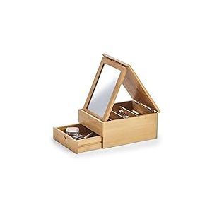 Bo&icirc;te &agrave; bijoux avec couvercle miroir | Bo&icirc;te &agrave; bijoux avec couvercle | Bo&icirc;te &agrave; bijoux avec tiroir | Bo&icirc;te &agrave; bijoux pliable pour chambre | Bo&icirc;te &agrave; bijoux avec couvercle miroir pliable en bois, 25 x 19