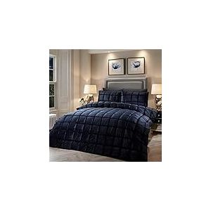 SOIRE'E Housse de Couette Luxe en Velours Bleu Marine - 230 x 220 cm - 2 Taies d'oreiller - Housse de Couette surpiqu&eacute;e en Bleu - Literie en Velours Bleu - Parure de Couette Carr&eacute;e - Literie Bleue