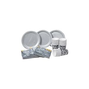 HEKU Lot de 120 pièces jetables pour fête avec motif « Schön dass du da bist » I Avec assiettes en carton unies, gobelets de fête (0,25 l) et serviettes (33 x 33 cm) I Idéal pour les fêtes, les