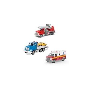 Driven by Battat - Micro Flotte d'urgence - Ensemble de véhicules d'urgence pour Enfants - Camion de Pompiers avec Grue - Dépanneuse pour Enfants - Jouet Ambulance avec sirènes - 3 Ans et +