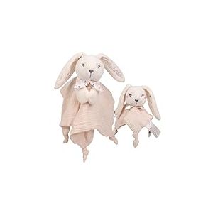 DODO D'AMOUR - Duo Doudou de Séparation - Lapin - 053051 - Beige - Enfant - Parent - Cadeau Naissance - Peluche - Bébé - Doux - Lavable en Machine - Design Français - À Partir de 0 Mois