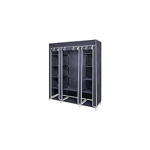Mondeer Armoire en Tissu Penderie de Vêtement en Toile Mobilier de Chambre Rangement de Vêtements Unique Tringles à Vêtements (Gris)