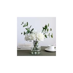 grtefhu Fleurs artificielles de 35,6 cm avec roses blanches dans un vase, fleurs artificielles dans un vase &agrave; eau, arrangements de fleurs en soie dans un vase avec fleurs artificielles pour d&eacute;coration