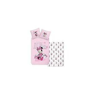 Disney Home Minnie Parure de lit réversible pour Enfant 135 x 200 cm – Taie d'oreiller 80 x 80 cm – 100% Coton renforcé Super Doux – Parure de lit 2 pièces Minnie – Doux et agréable sur la Peau –