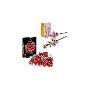 LEGO Pack Romantique de Fleurs - Sets de Construction Adultes Le Bouquet de Roses (10328) & Les Fleurs de Cerisier (40725) - Décoration de Fleurs artificielles - Cadeau de St Valentin, Femme ou Homme