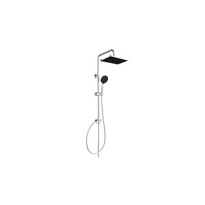 Ensemble Colonne de Douche Noir sans Mitigeur, Colonne Douche Salle de Bain, Pommeau de Douche Rectangulaire 30x20cm en ABS, Douchette à Main à 3 Modes, Flexible de Douche, Hauteur Réglable
