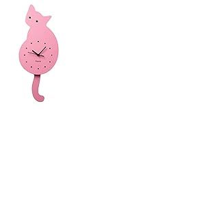 Fisura - Horloge Murale Rose en Forme de Chat. Horloge Murale silencieuse sans tic-tac. Horloge Murale Rose. Horloge en Bois. 46 x 8 centimètres. 1 Pile AA (Non Incluse)