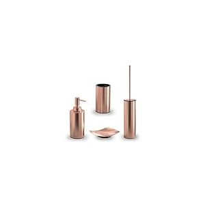 GEDY | Set Elettra 4 pièces, 1 Porte-Savon ; 1 Brosse WC ; 1 Distributeur de Savon et 1 Porte-Brosse à Dents, série fabriquée en Acier Inoxydable, Couleur Or Rose
