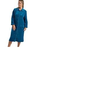 Marlon Ramona Robe de chambre confortable en polaire corail pour femme - Robe douce et chaude avec fermeture &agrave; boutons ou &agrave; glissi&egrave;re, col Claudine et poches, Bleu Sarcelle, 36-38