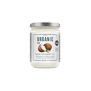 Eat Wholesome Huile de Noix de Coco Vierge Pressée à Froid Crue Bio, Huile De Coco Bio, Pour Cuisiner, Hydrater la Peau, Entretenir les Cheveux, Bocal en verre dans une boîte, 500 mL