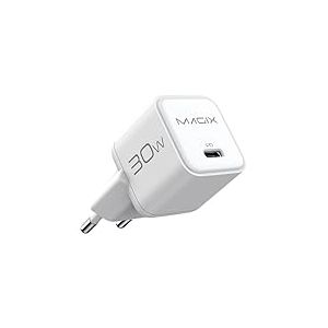 Magix Chargeur 30W NANO, USB-C GaN PD Power Delivery pour iPhone 14/14 Pro/14 Pro Max/13 Pro Max, Galaxy, iPad (EUR PLUG) (BLANC)