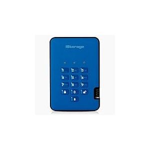 iStorage diskAshur2 SSD 256Go Bleu - Disque SSD portable sécurisé - Protégé par mot de passe - Résistant à la poussière et à l'eau - Cryptage matériel