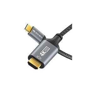 Sonero® Câble 4K USB-C vers HDMI, prise HDMI vers prise USB-C, 4K 60Hz, 18Go/s, gaine coton, gris/noir, 2.00 mètres