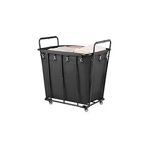 VEVOR Chariot &agrave; linge mobile avec roulettes pivotantes, panier &agrave; linge avec doublure imperm&eacute;able, charge de 117,9 kg, capacit&eacute; 300 L, chariot de courses robuste pour camping, &eacute;picerie, bagages, noir