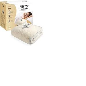 Bellissima Imetec - Surmatelas Chauffant Scaldasonno - Chauffe Lit Double, 150 x 160 cm, 50% Laine et Mérinos - Lavable, 2 Températures, Dispositif de Sécurité Electro Block - Fabriqué en Italie