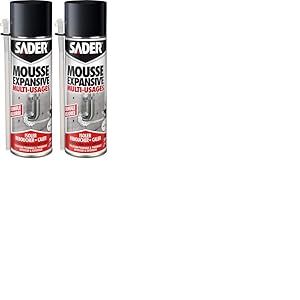 Sader Mousse Expansive Polyur&eacute;thane PU A&eacute;rosol &ndash; Multi-Usages : Isoler, Reboucher, Caler &ndash; Tous Supports &ndash; Int&eacute;rieur et Ext&eacute;rieur &ndash; Blanche &ndash; Bombe 500 ml (Lot de 2)