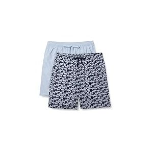 Amazon Essentials Short de Pyjama en Popeline de Coton Homme, Lot de 2, Bleu Grisé/Zèbre, XS