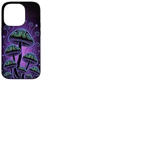 Motif champignons magiques psychédéliques noirs esthétiques Coque pour iPhone 14 Pro