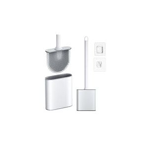 NEUTYPECHIC Brosse Toilettes WC Silicone Amovible, Brosse WC Suspendu avec Base Séchage Rapide, Balai Toilette WC Silicone Nettoyage Flexible, Tête Plate Balayette WC Installation Murale et Debout
