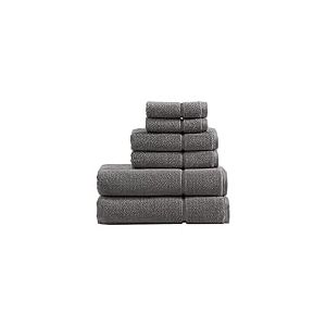 Vera Wang Lot de 6 Serviettes de Bain en Coton de Luxe pour décoration de Salle de Bain, très absorbantes et Peu pelucheuses, Anthracite