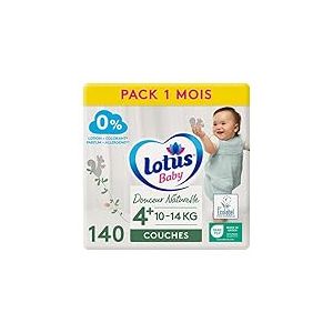 Lotus Baby Douceur Naturelle Couches 10 14 kg Pack 1 Mois, Blanc, Taille 4+ (140 Unité)