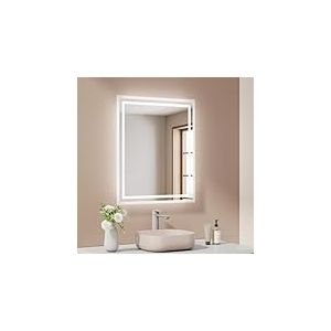 EMKE Miroir Salle de Bain avec &Eacute;clairage, 50x60 cm, Anti-Bu&eacute;e, 2 Temp&eacute;ratures de Couleur (Blanc Chaud/Blanc Froid), Interrupteur &agrave; Bascule, Horizontale/Verticale, Miroir LED，IP44
