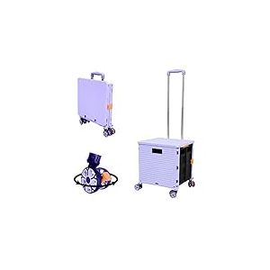 Chariot utilitaire pliable et portable pliable avec poign&eacute;e t&eacute;lescopique en plastique durable, pliable, 4 roulettes pivotantes pour voyage, shopping, d&eacute;m&eacute;nagement, bagages, utilisation de bureau