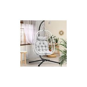 YITAHOME Fauteuil Oeuf sur Pied, Charge Max. 150kg, Fauteuil Suspendu en Rotin avec Coussin et Support, 195x120x108cm, Fauteuil Oeuf pour l'intérieur et l'extérieur, Chaise Blanc & Coussin Gris