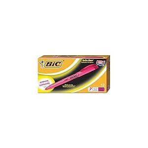 BIC Highlighter Grip Surligneurs Pointe Biseautée - Rose, Boîte de 12