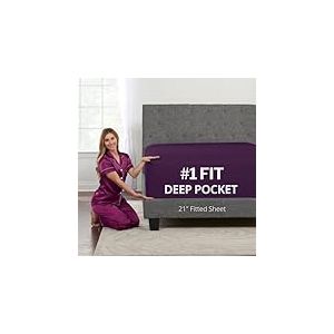 Drap Housse pour lit Queen Size - Poche Profonde - Drap Housse 21 Pouces - Queen Size - Violet (Raisin Royal)