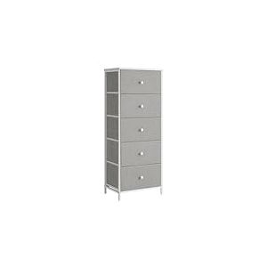 SONGMICS Commode, Meuble de Rangement pour Chambre, Colonne de Rangement en Tissu avec 5 Tiroirs, Cadre en M&eacute;tal, Gris Clair et Blanc LTS315G01