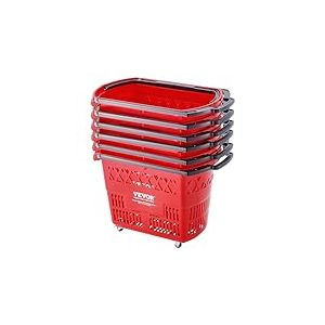 VEVOR Panier de courses, lot de 6, panier &agrave; provision en plastique roulant sur roulettes, 39 L, avec poign&eacute;e, 540x530x365 mm, grand panier portable pour magasin de d&eacute;tail, supermarch&eacute;, &eacute;picerie, rouge