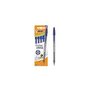 BIC Cristal Large Stylos-bille Pointe Large (1,6 mm) pour une meilleure lisibilité - Encre bleue, pack de 5