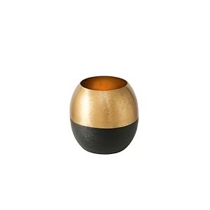 Boltze Anelo 2051985 Photophore Rond en Fer laqué Noir et doré 9 x 9 x 9,5 cm
