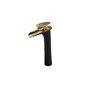 Robinet Salle de Bain Cascade: Mitigeur de Lavabo Noir et Or - Robinet Haut pour Vasque - Robinettrie en Laiton SHUNLI