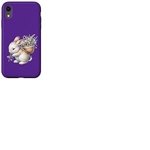 Cottagecore Breloque aquarelle Lapin avec panier de fleurs Coque pour iPhone XR