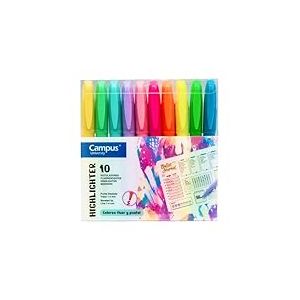 Campus Lot de 10 surligneurs fluorescents avec pointe biseautée, couleurs fluo et pastel, marqueurs à base d'eau (Pack de 10 néons et pastel)