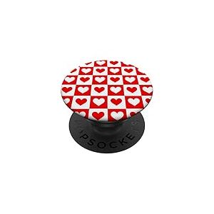 Mod&egrave;le Damier Mignon Coeurs Rouges Amour Saint Valentin PopSockets PopGrip Adh&eacute;sif