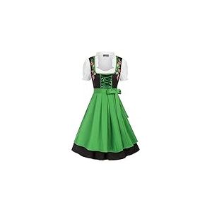 Robe bavaroise Dirndl 3 pièces pour femme avec tablier et chemisier Vert XXL