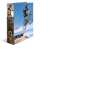 HERMA Lot de 5 classeurs à levier A4 pour vélo de montagne, tranche de 70 mm, classeur robuste avec motif sport, finition brillante et impression intérieure, classeur à anneaux pour enfants, classeur