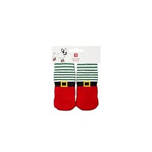 Talking Tables Anti Slip Christmas Dog Socks with Red & Green Elf Design | Pack of 4 Paw Protectors Size Small - Mediums, Festive Pet Accessories for Winter