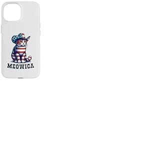 Meowica Cat 4 juillet drapeau américain chat feu d'artifice patriotique Coque pour iPhone 15
