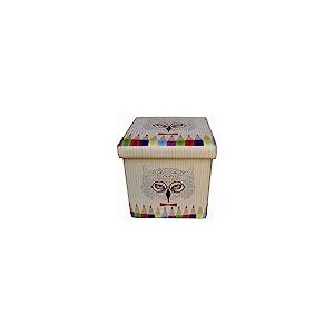 Biscottini Pouf de rangement pour enfants et adultes 33 x 33 x 33 cm | Bo&icirc;tes de rangement refermables avec couvercle | Pouf de rangement carr&eacute; avec d&eacute;corations