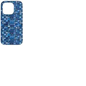 Carrelage en Verre mosaïque Bleu rétro esthétique Coque pour iPhone 15 Pro