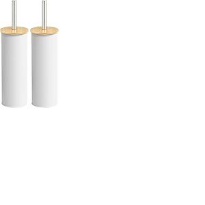 Amig - Porte-brosse WC Naturline - &Oslash;95 x 380 mm - Acier et Bambou - Couleur Blanche - Brosse de Toilette R&eacute;sistante et &Eacute;l&eacute;gante - Design Naturel qui s&rsquo;Adapte &agrave; Tous les Styles de Salle de Bain