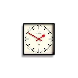 NEWGATE® Number Five Horloge Murale | Horloge de Gare Moderne carrée d’Inspiration rétro | 40 cm | Noir avec Aiguilles Rouges | Style du Milieu du siècle pour Cuisine, Salon ou Bureau