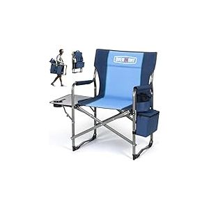 OVERMONT Chaise De Camping Pliable avec Table Lat&eacute;rale Et Sac Isotherme - Fauteuil De R&eacute;gie - Supporte Jusqu'&agrave; 180 Kg pour Camping P&ecirc;che Festival Bleu